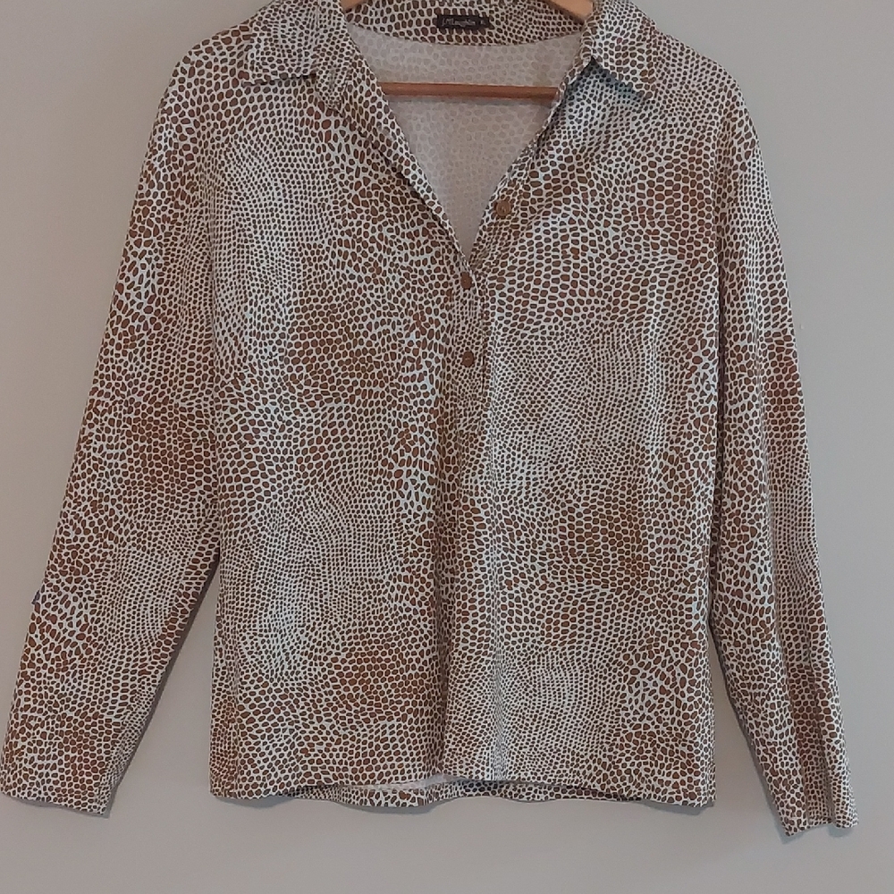 J. McLaughlin Brown and White Button Down Shirt